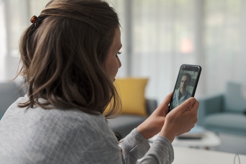 Woman searching for answers online